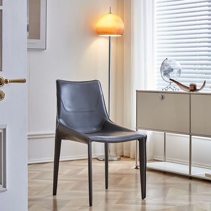 Modern Minimalist Saddle Leather & Carbon Steel Curved Square Dining Chair For Dining Room & Living Room