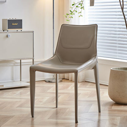Modern Minimalist Saddle Leather & Carbon Steel Curved Square Dining Chair For Dining Room & Living Room