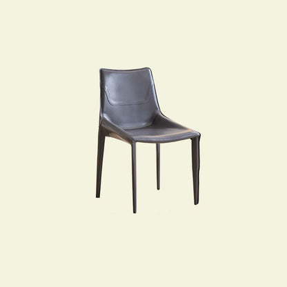 Modern Minimalist Saddle Leather & Carbon Steel Curved Square Dining Chair For Dining Room & Living Room