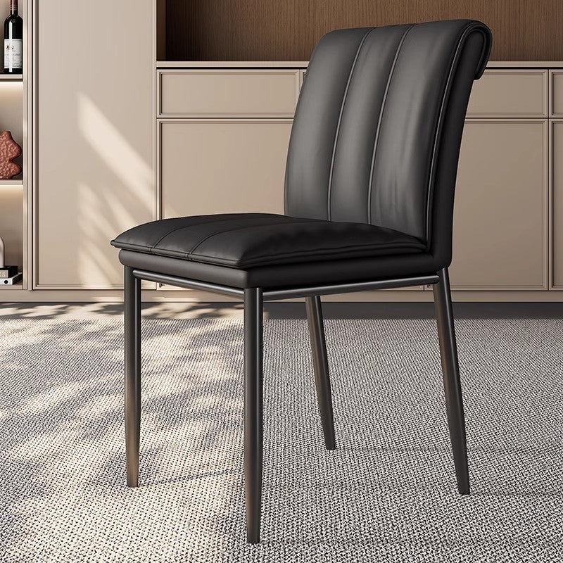 Modern Minimalist Faux Leather & Carbon Steel Square Dining Chair For Dining Room And Living Room