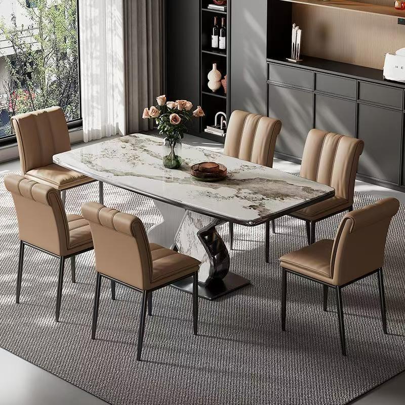 Modern Minimalist Faux Leather & Carbon Steel Square Dining Chair For Dining Room And Living Room