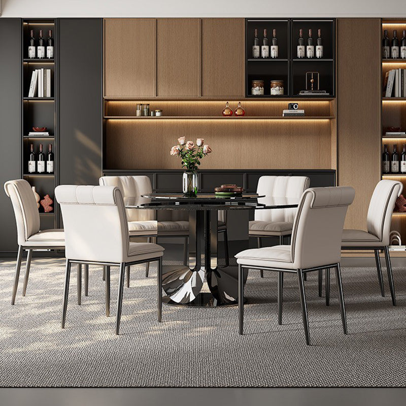 Modern Minimalist Faux Leather & Carbon Steel Square Dining Chair For Dining Room And Living Room