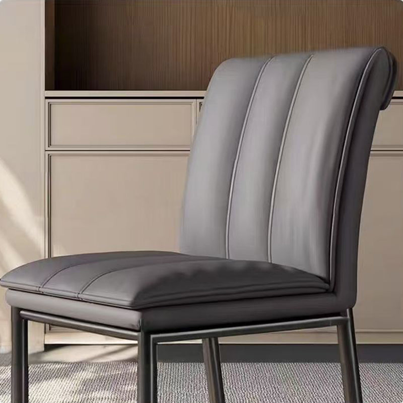 Modern Minimalist Faux Leather & Carbon Steel Square Dining Chair For Dining Room And Living Room