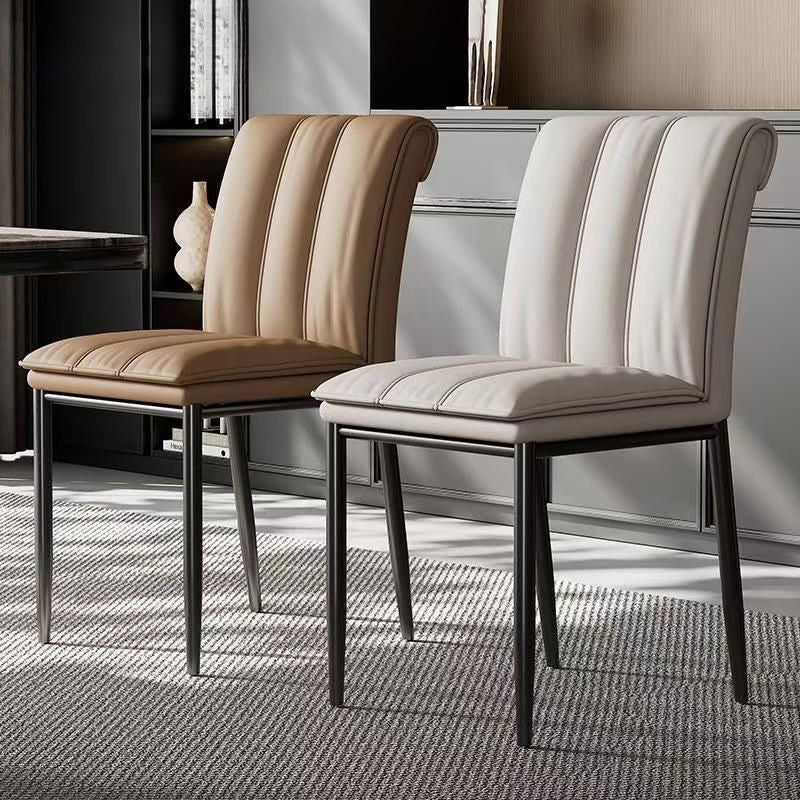 Modern Minimalist Faux Leather & Carbon Steel Square Dining Chair For Dining Room And Living Room