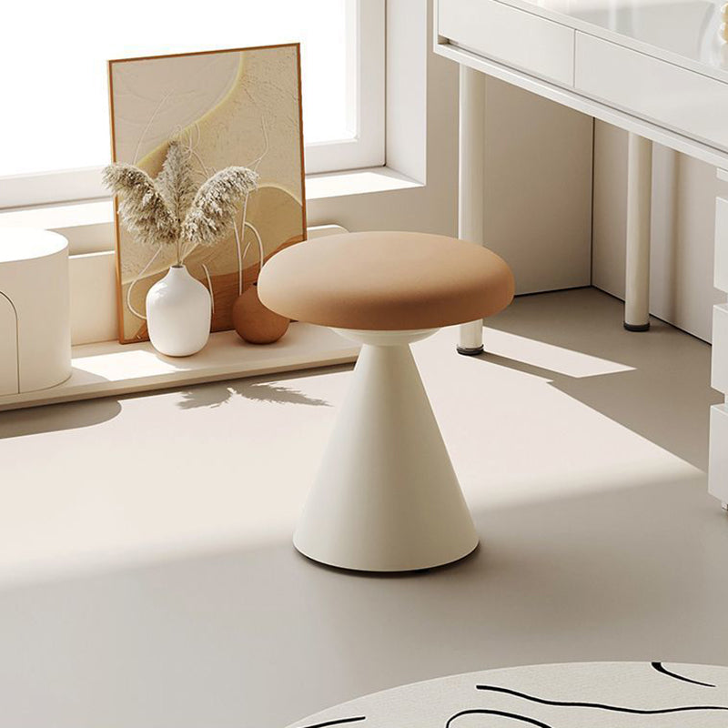 Contemporary Nordic Leather & Iron Round Conical Vanity Stool For Bedroom And Living Room