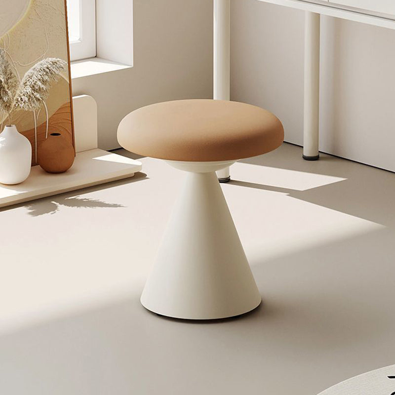 Contemporary Nordic Leather & Iron Round Conical Vanity Stool For Bedroom And Living Room