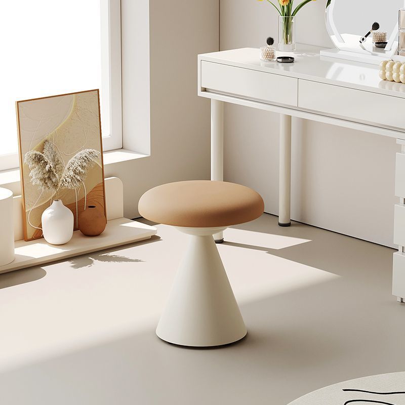 Contemporary Nordic Leather & Iron Round Conical Vanity Stool For Bedroom And Living Room