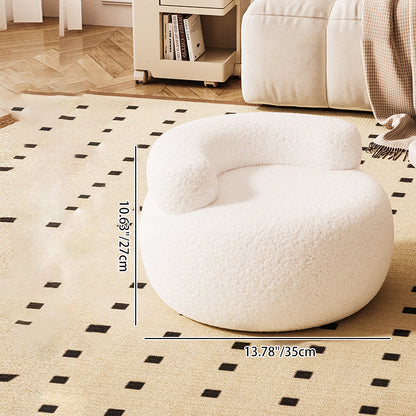 Contemporary Nordic Lambswool & Wood Round Curved Back Low Stool For Bedroom And Living Room