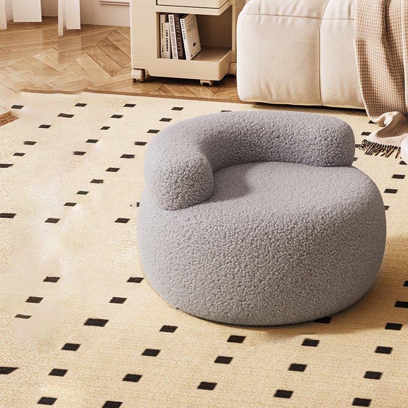 Contemporary Nordic Lambswool & Wood Round Curved Back Low Stool For Bedroom And Living Room