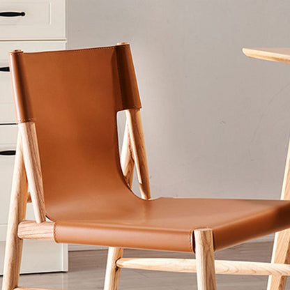Modern Minimalist Synthetic Leather & Wood Curved Square Dining Chair For Dining Room And Living Room