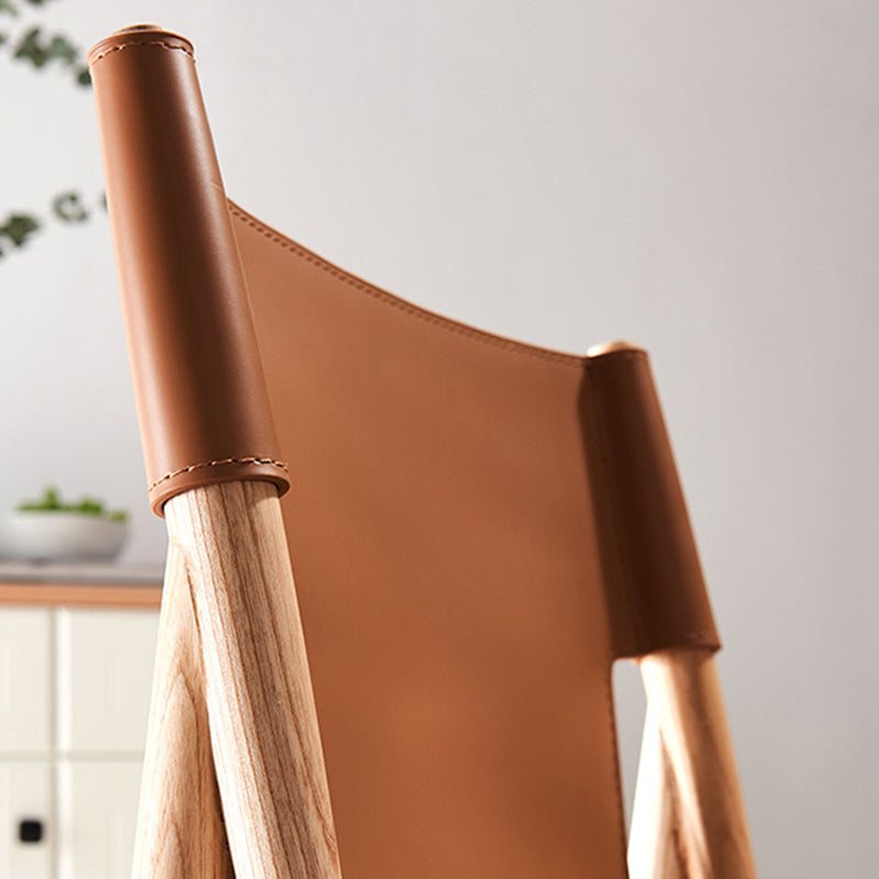 Modern Minimalist Synthetic Leather & Wood Curved Square Dining Chair For Dining Room And Living Room