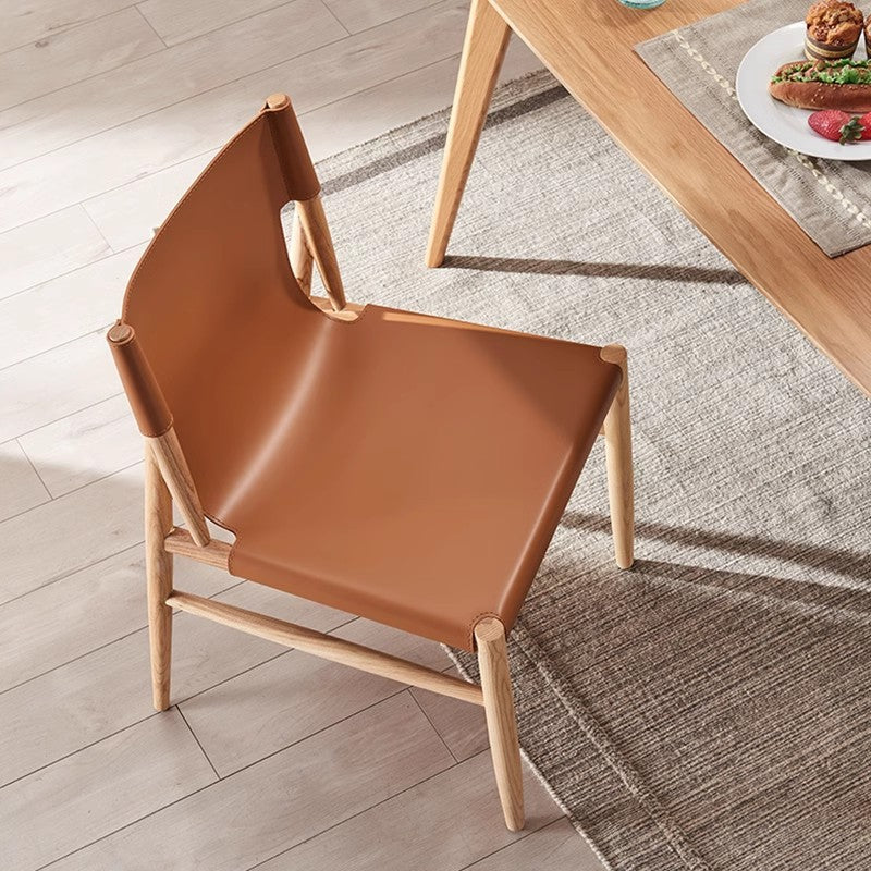 Modern Minimalist Synthetic Leather & Wood Curved Square Dining Chair For Dining Room And Living Room