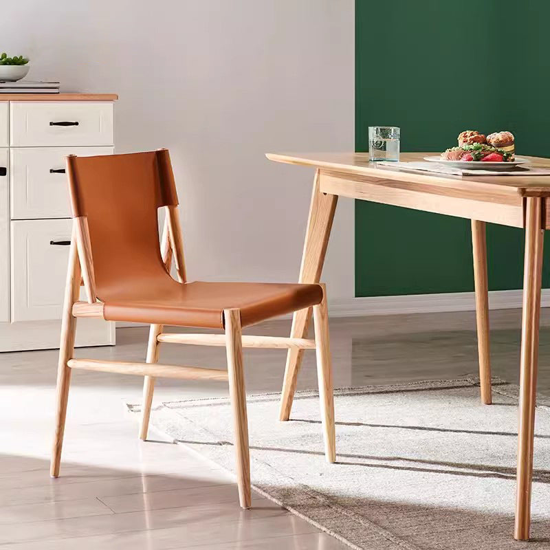 Modern Minimalist Synthetic Leather & Wood Curved Square Dining Chair For Dining Room And Living Room