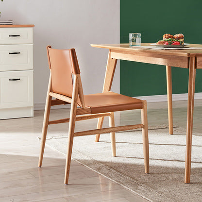 Modern Minimalist Synthetic Leather & Wood Curved Square Dining Chair For Dining Room And Living Room