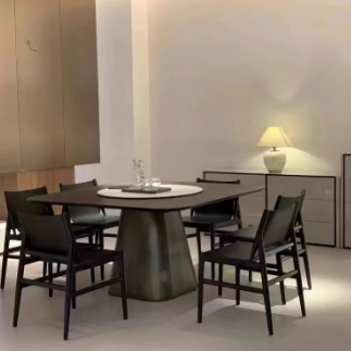 Modern Minimalist Synthetic Leather & Wood Curved Square Dining Chair For Dining Room And Living Room