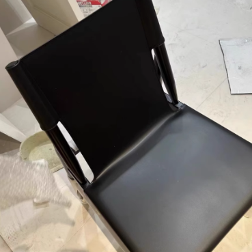 Modern Minimalist Synthetic Leather & Wood Curved Square Dining Chair For Dining Room And Living Room