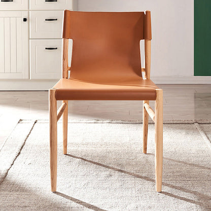 Modern Minimalist Synthetic Leather & Wood Curved Square Dining Chair For Dining Room And Living Room