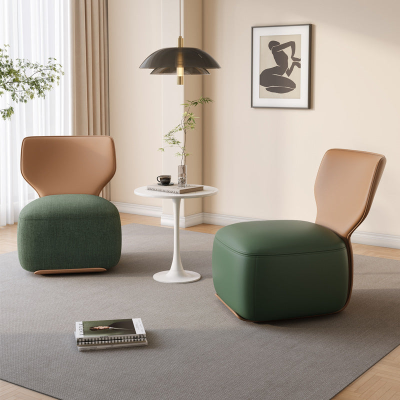 Contemporary Nordic Wood, Cotton Linen & Leather Square Sofa For Bedroom And Living Room