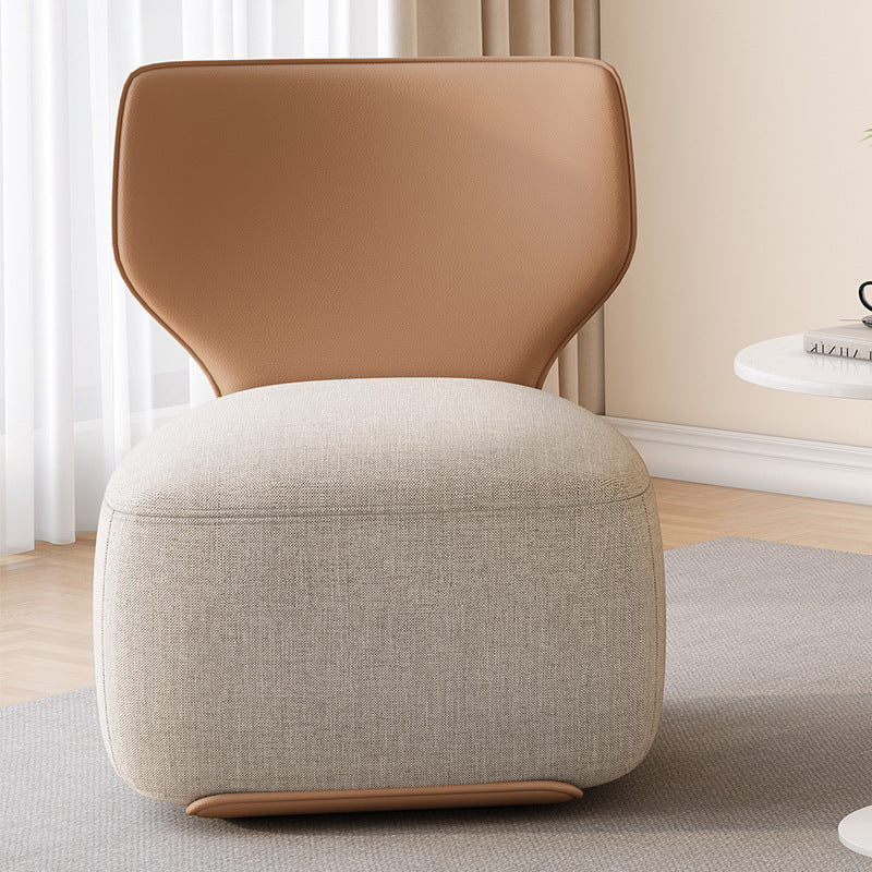 Contemporary Nordic Wood, Cotton Linen & Leather Square Sofa For Bedroom And Living Room
