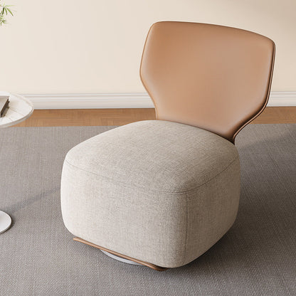 Contemporary Nordic Wood, Cotton Linen & Leather Square Sofa For Bedroom And Living Room