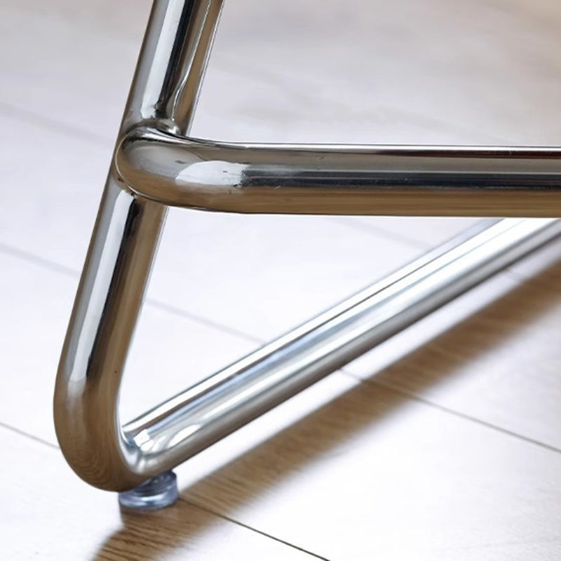 Contemporary Nordic Wood & Stainless Steel Rectangular Seat Low Stool With Triangular Base For Bedroom, Living Room, Dining Room