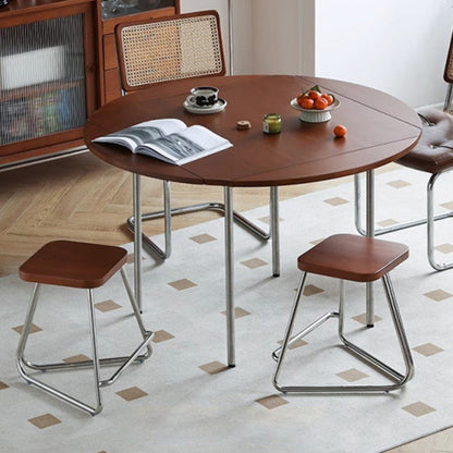 Contemporary Nordic Wood & Stainless Steel Rectangular Seat Low Stool With Triangular Base For Bedroom, Living Room, Dining Room