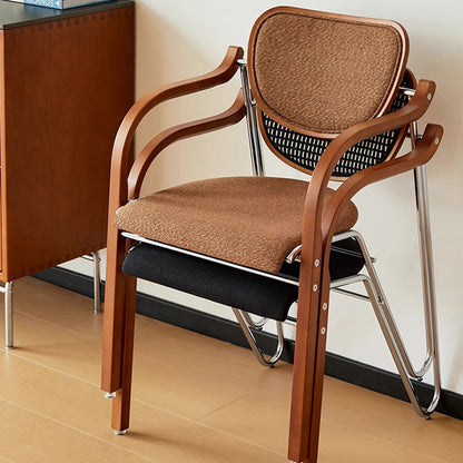 Traditional Vintage Iron Wood & Fabric Curved Dining Chair For Bedroom, Living Room And Dining Room
