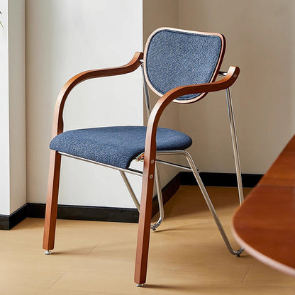 Traditional Vintage Iron Wood & Fabric Curved Dining Chair For Bedroom, Living Room And Dining Room