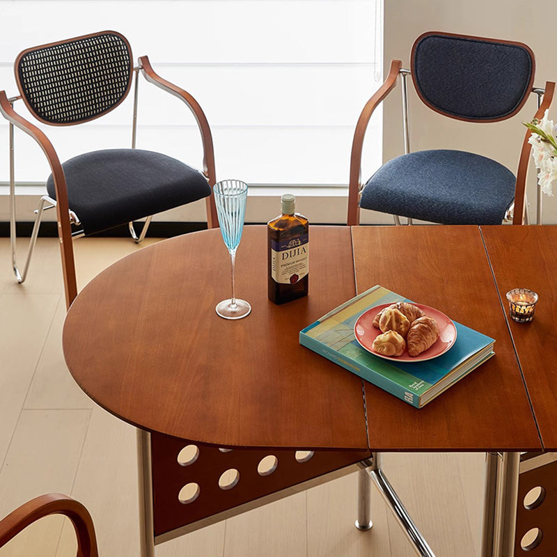Traditional Vintage Iron Wood & Fabric Curved Dining Chair For Bedroom, Living Room And Dining Room