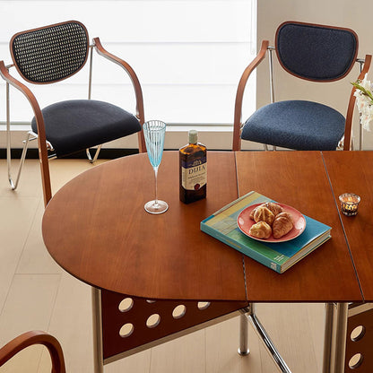Traditional Vintage Iron Wood & Fabric Curved Dining Chair For Bedroom, Living Room And Dining Room