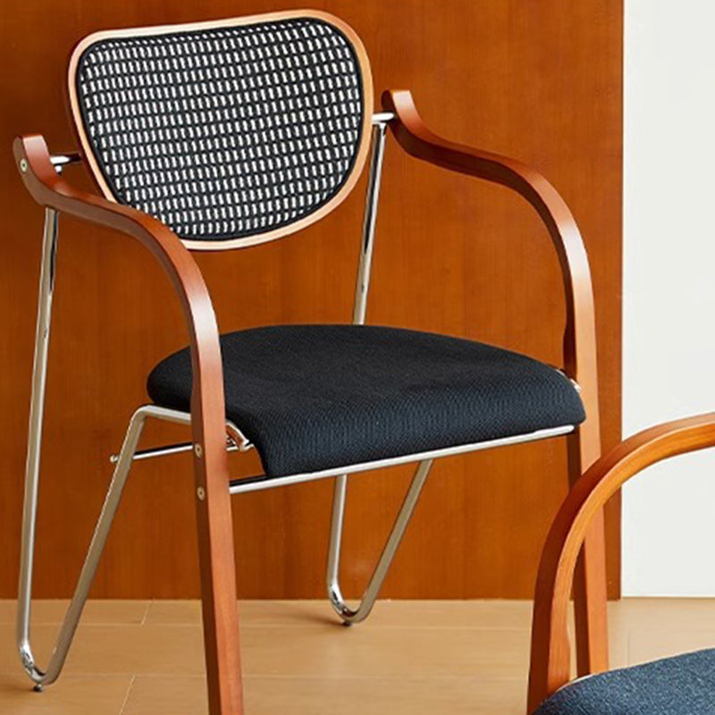 Traditional Vintage Iron Wood & Fabric Curved Dining Chair For Bedroom, Living Room And Dining Room