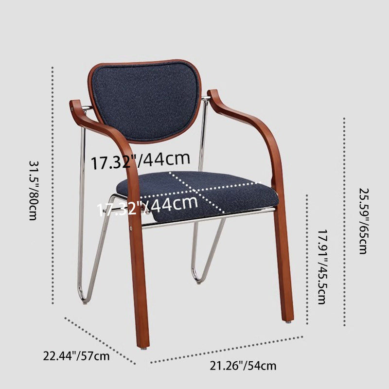 Traditional Vintage Iron Wood & Fabric Curved Dining Chair For Bedroom, Living Room And Dining Room