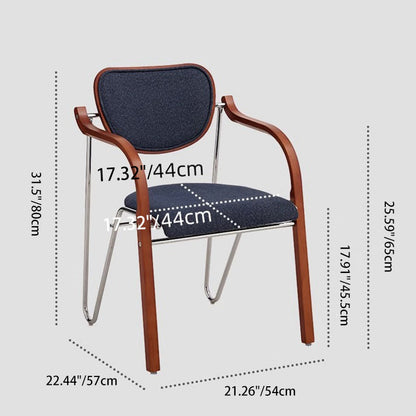 Traditional Vintage Iron Wood & Fabric Curved Dining Chair For Bedroom, Living Room And Dining Room