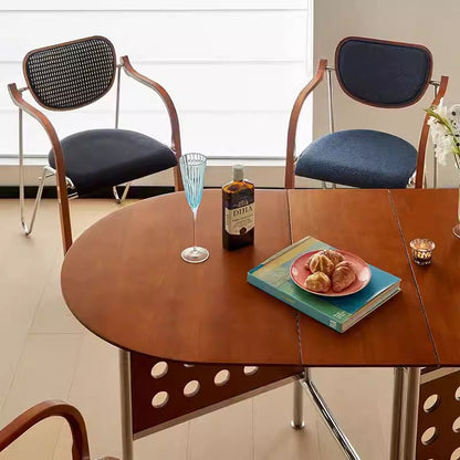 Traditional Vintage Iron Wood & Fabric Curved Dining Chair For Bedroom, Living Room And Dining Room