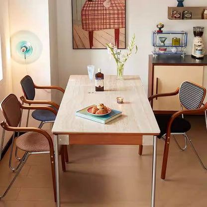 Traditional Vintage Iron Wood & Fabric Curved Dining Chair For Bedroom, Living Room And Dining Room