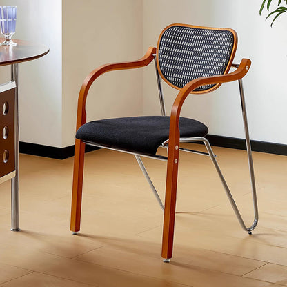 Traditional Vintage Iron Wood & Fabric Curved Dining Chair For Bedroom, Living Room And Dining Room