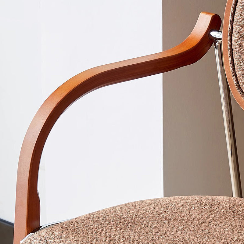 Traditional Vintage Iron Wood & Fabric Curved Dining Chair For Bedroom, Living Room And Dining Room