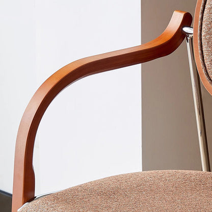 Traditional Vintage Iron Wood & Fabric Curved Dining Chair For Bedroom, Living Room And Dining Room