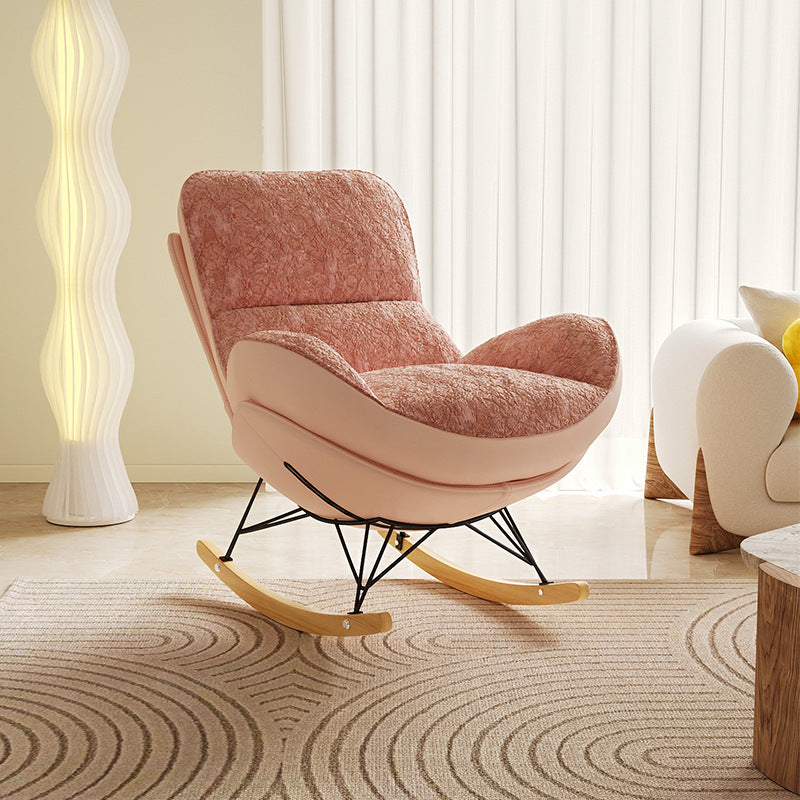Contemporary Nordic Fabric & Carbon Steel Curved Rocking Chair For Bedroom & Living Room
