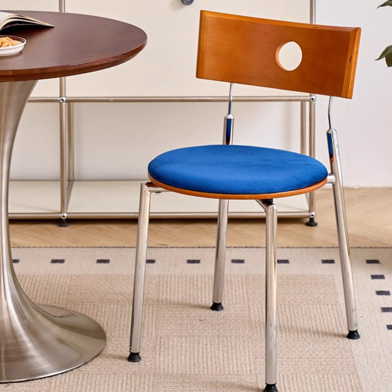 Traditional Vintage Velvet Wood & Stainless Steel Curved Round Dining Chair For Bedroom, Living Room And Kitchen