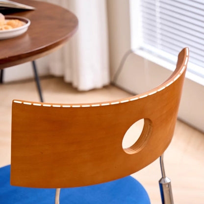 Traditional Vintage Velvet Wood & Stainless Steel Curved Round Dining Chair For Bedroom, Living Room And Kitchen