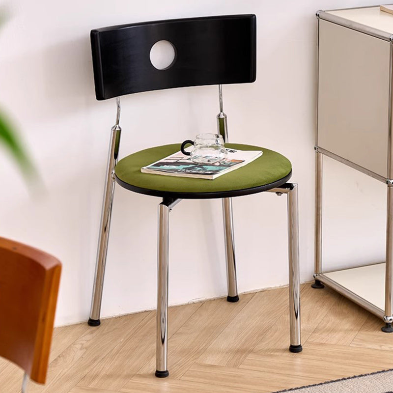 Traditional Vintage Velvet Wood & Stainless Steel Curved Round Dining Chair For Bedroom, Living Room And Kitchen