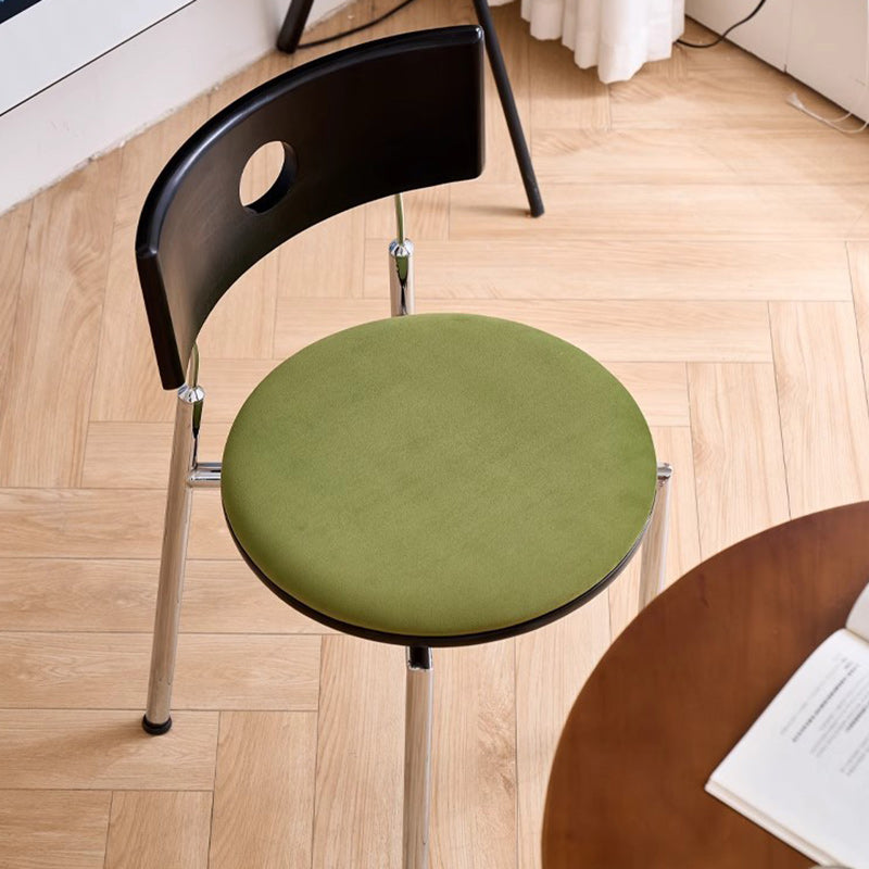 Traditional Vintage Velvet Wood & Stainless Steel Curved Round Dining Chair For Bedroom, Living Room And Kitchen