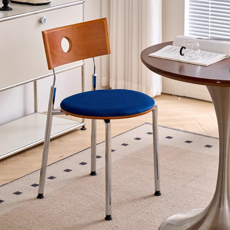 Traditional Vintage Velvet Wood & Stainless Steel Curved Round Dining Chair For Bedroom, Living Room And Kitchen