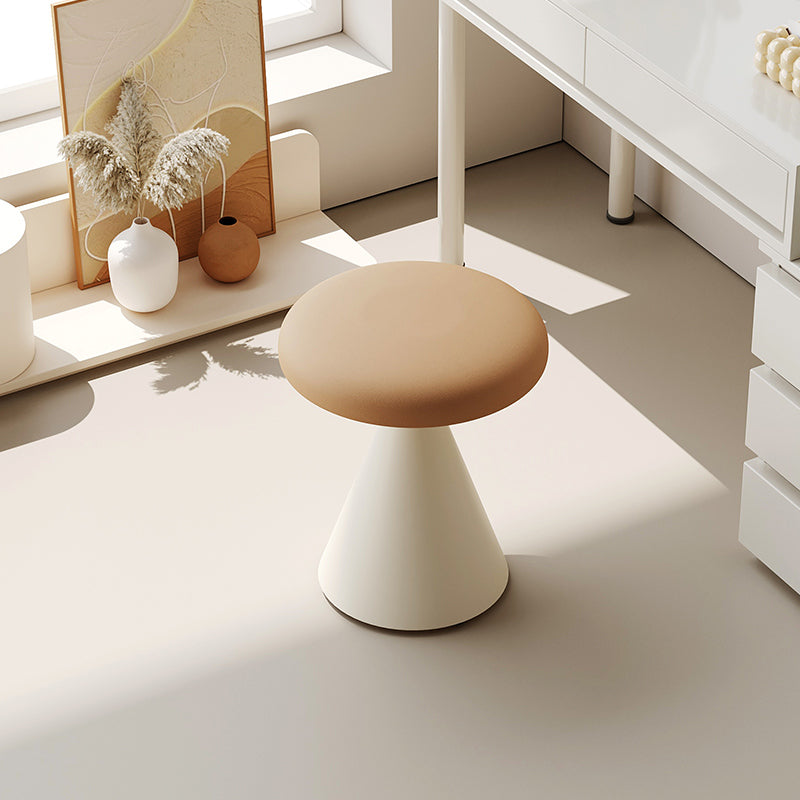 Modern Minimalist Leather & Iron Mushroom Cone Vanity Stool For Bedroom & Living Room