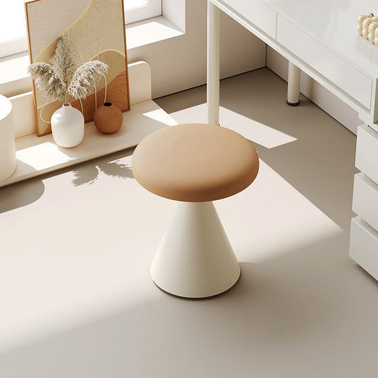 Modern Minimalist Leather & Iron Mushroom Cone Vanity Stool For Bedroom & Living Room
