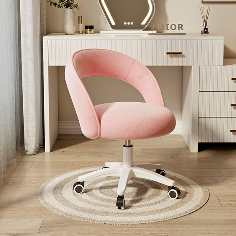 Contemporary Nordic Velvet & Nylon Curved Round Vanity Stool With Swivel & Adjustable Height For Bedroom & Living Room