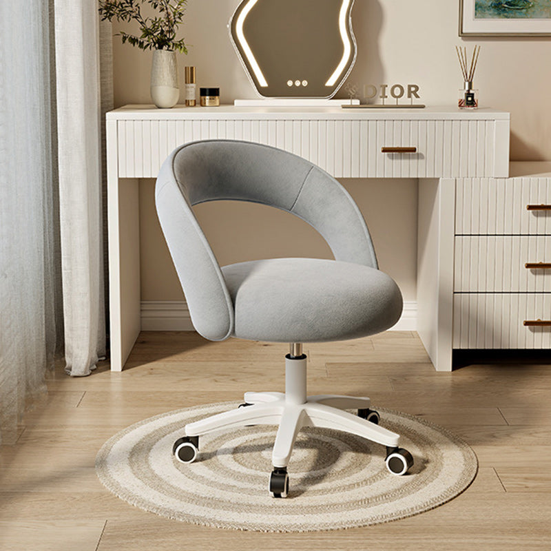 Contemporary Nordic Velvet & Nylon Curved Round Vanity Stool With Swivel & Adjustable Height For Bedroom & Living Room
