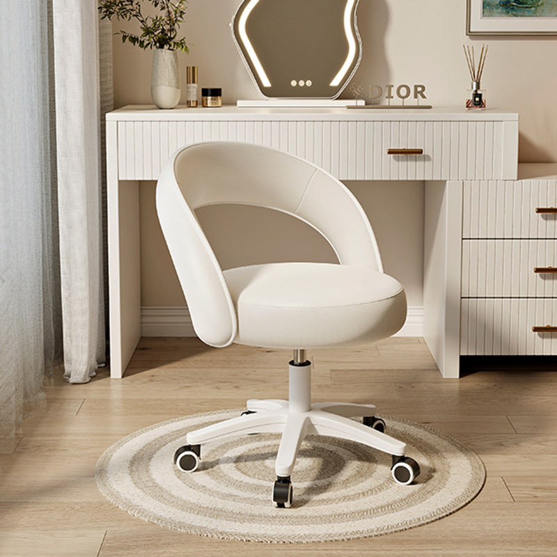 Contemporary Nordic Velvet & Nylon Curved Round Vanity Stool With Swivel & Adjustable Height For Bedroom & Living Room