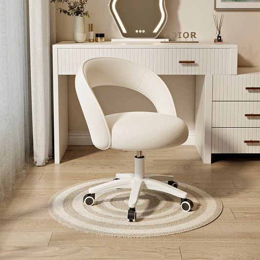 Contemporary Nordic Velvet & Nylon Curved Round Vanity Stool With Swivel & Adjustable Height For Bedroom & Living Room
